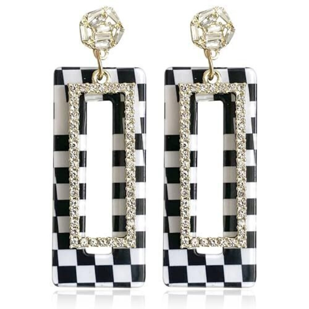 4826 Vintage Acrylic Checkered Flag Crystal Rectangle Hollow Lightweight
